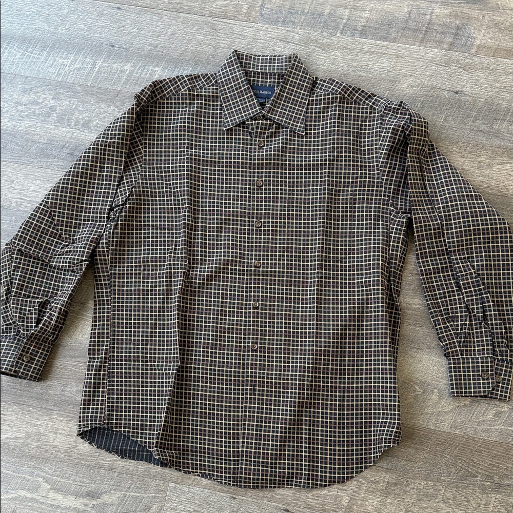 Scott Barber Classic Brown Plaid Men's Shirt - Large, Cotton